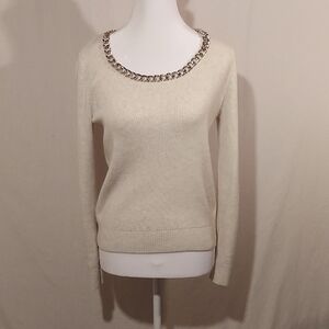 White House Black Market chain accent ribbed knit pullover sweater.